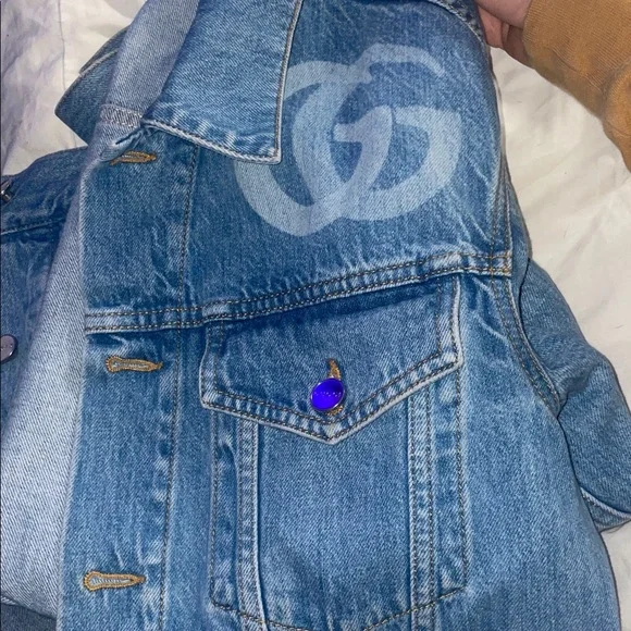 Gucci laser Double G Light Blue Denim Trucker Jacket Type 3 - Picture 6 of 9
